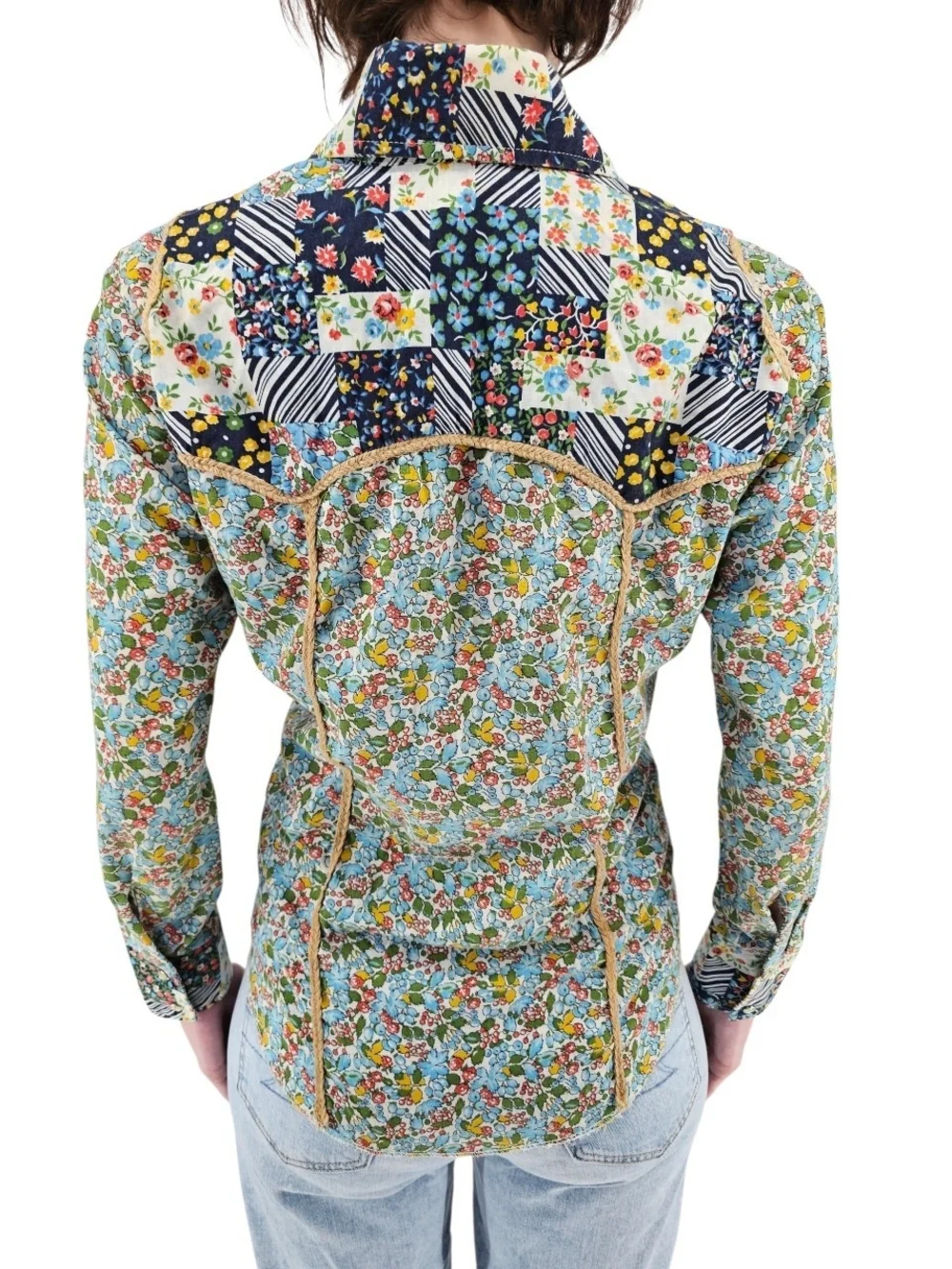 Vintage Floral Patchwork Western Snap Shirt Women's M One of a Kind Prairie - Picture 2 of 8
